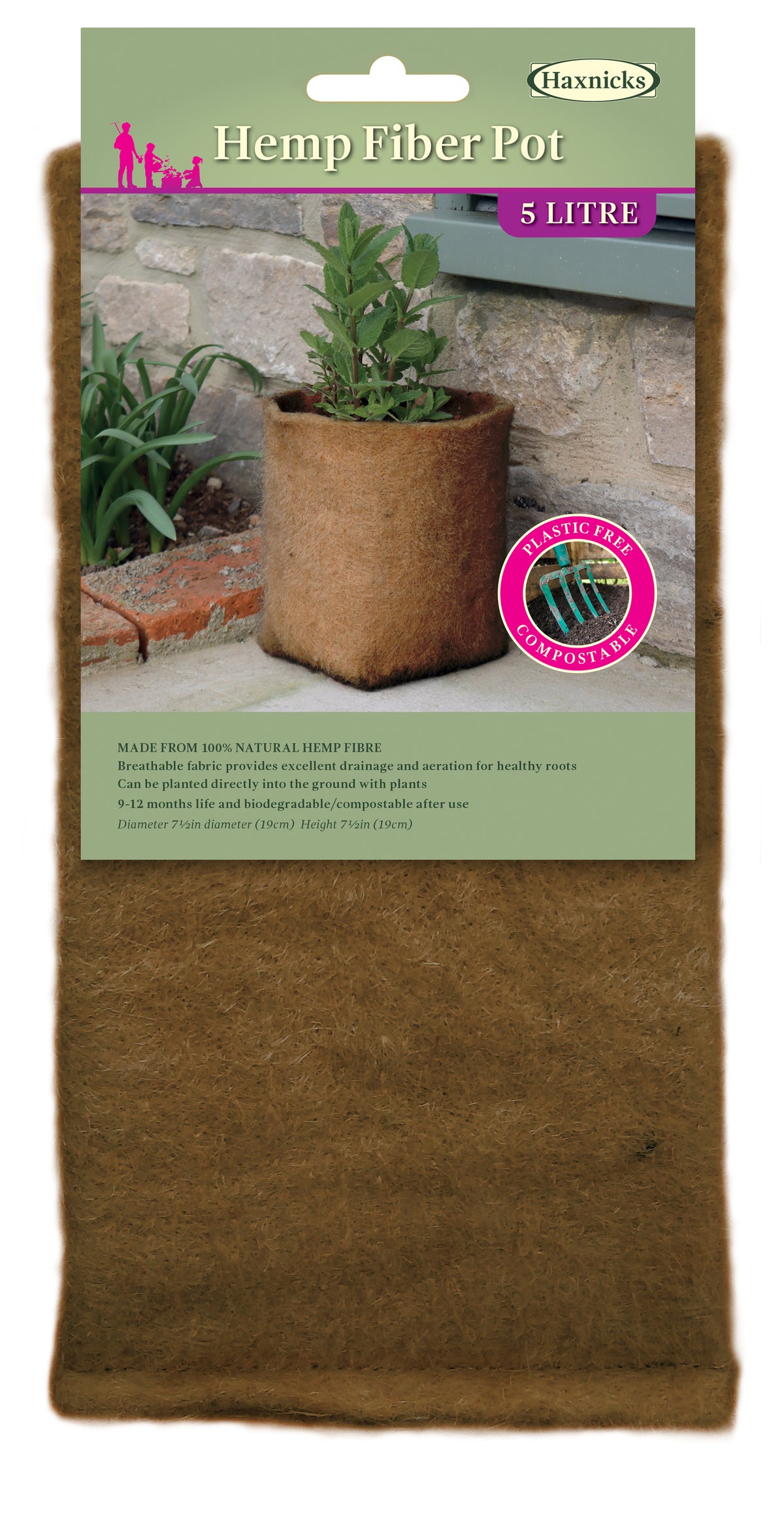 1.3 gal. 5L Hemp Fiber Pot -Ship Only
