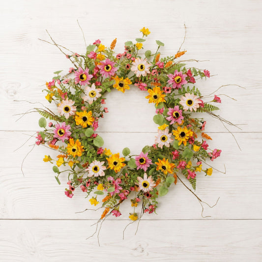 Mixed Floral Wreath 24”D Polyester -Ship Only