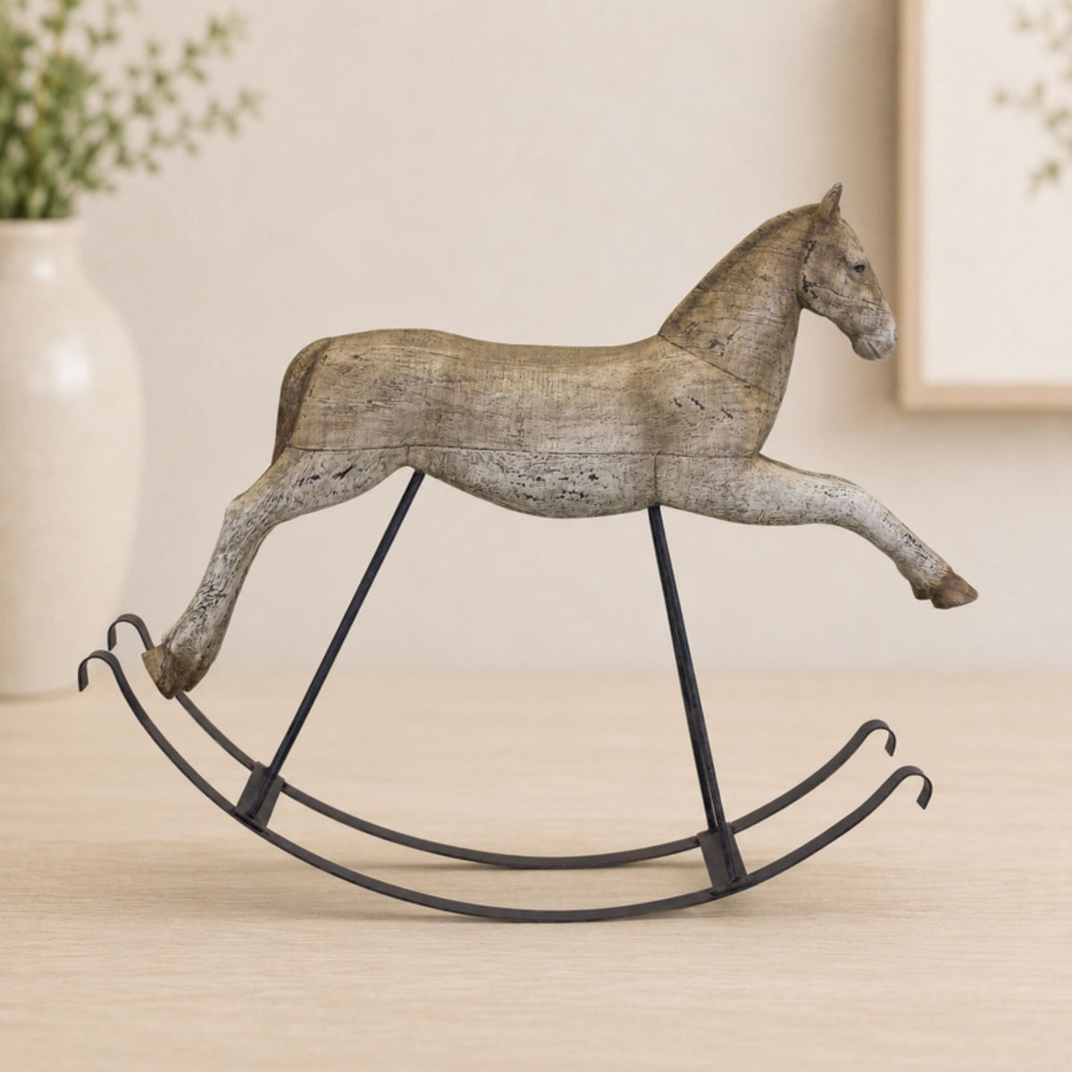 Rustic Rocking Horse Decor with Metal Stand 22.25"L -Ship Only