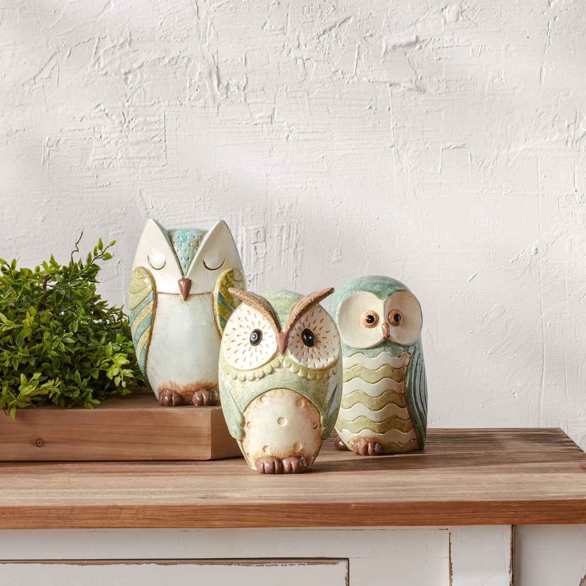 Terra Cotta Owl Figurine (Set of 3) -Ship Only
