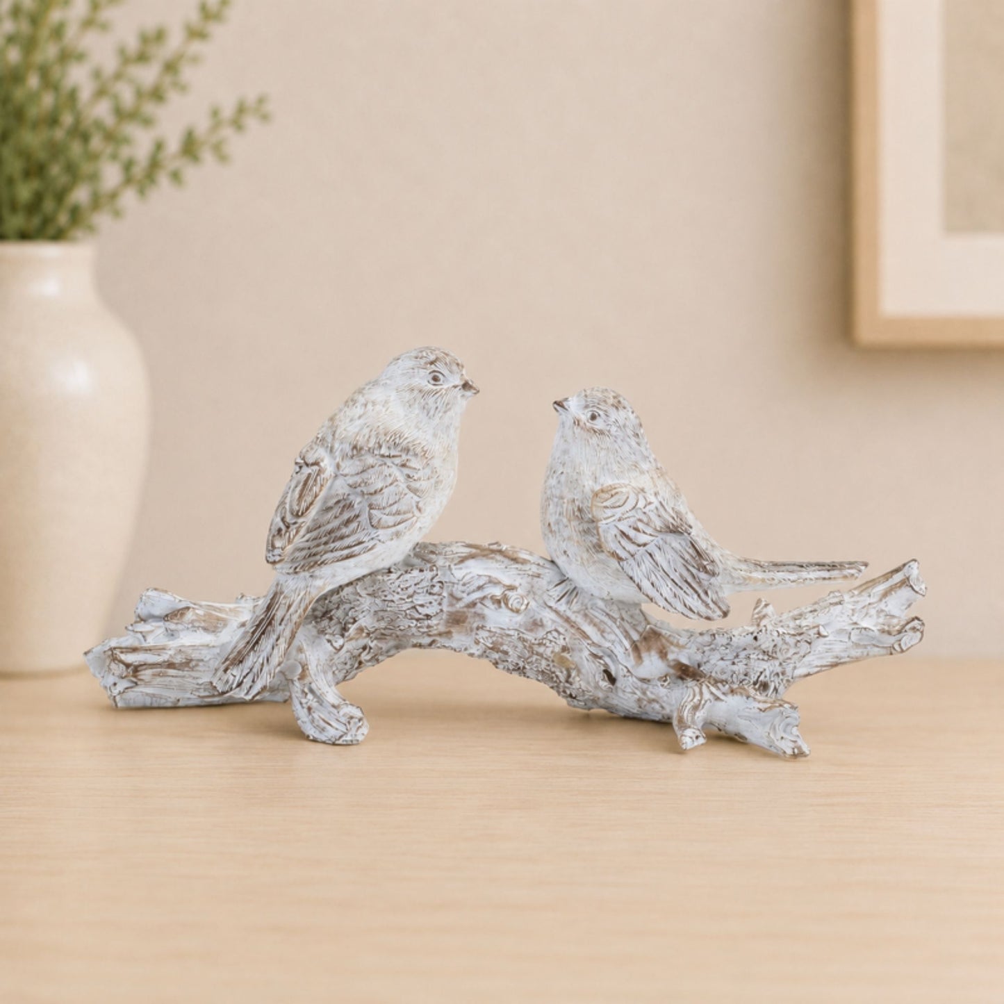 White Washed Birds on Branch Figurine 9.5"L -Ship Only