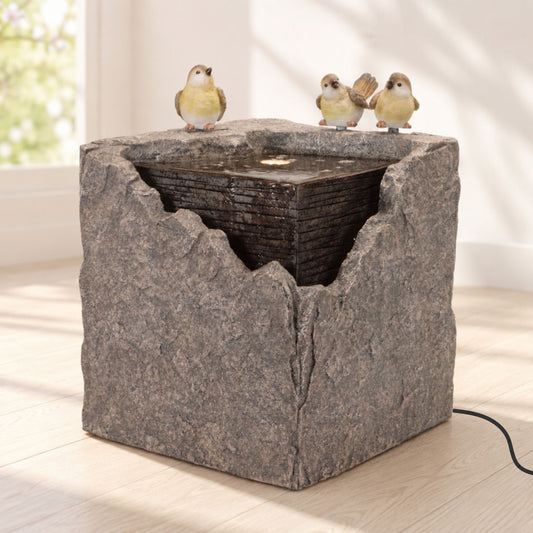 Bubbling Stone Fountain with Bird Accents 19"H -Ship Only