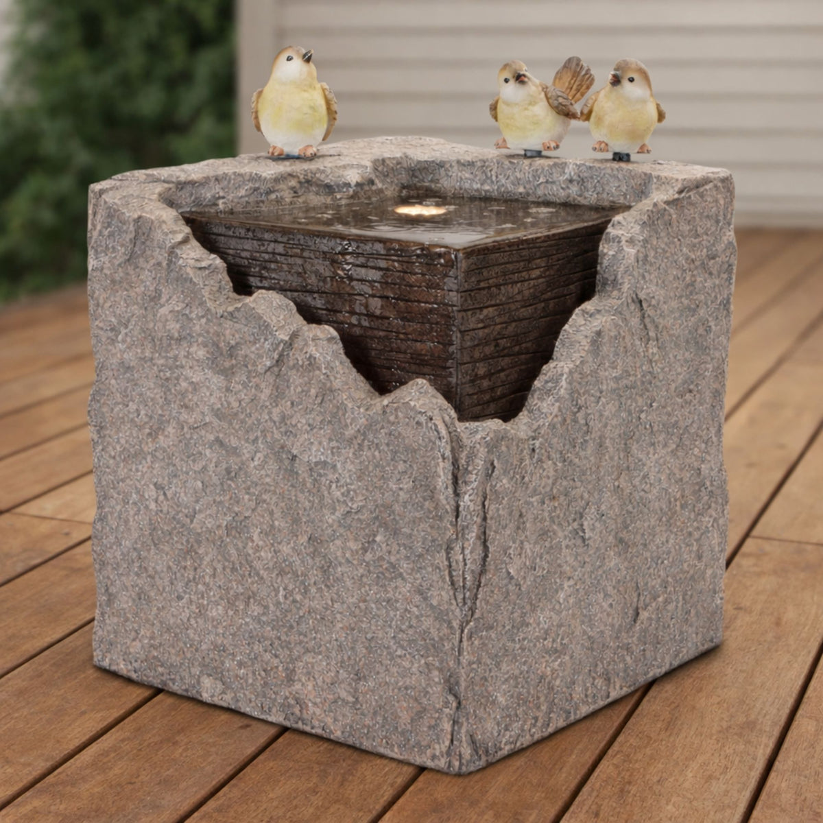 Bubbling Stone Fountain with Bird Accents 19"H -Ship Only