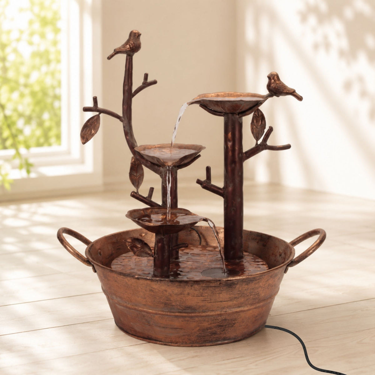 Cascading Iron Bird Branch Fountain 18.5"H -Ship Only