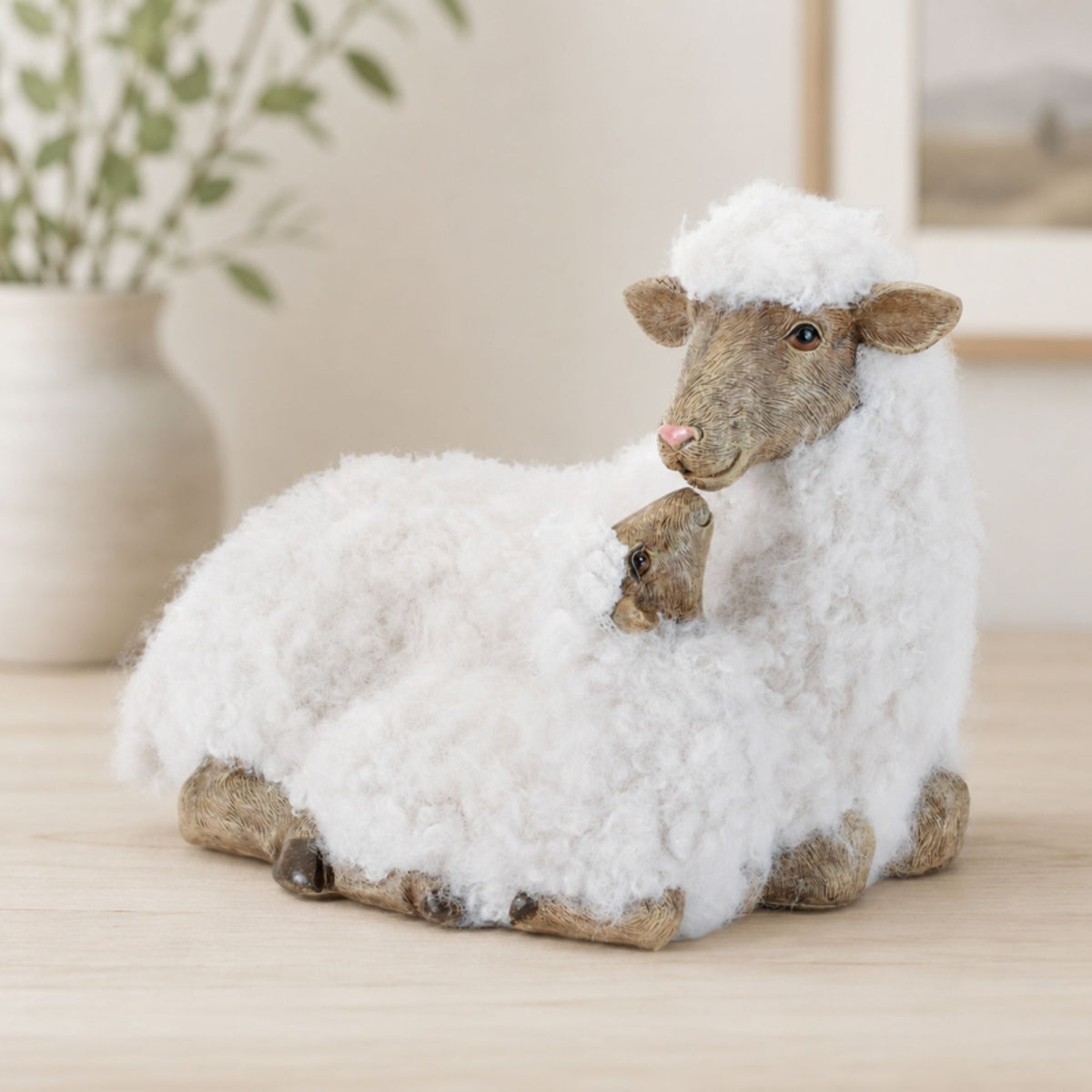 Furry Sheep with Lamb Figurine 11'H -Ship Only