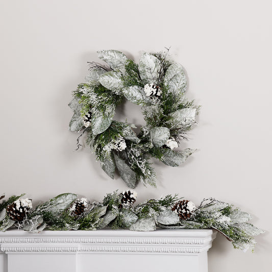 Cedar and Magnolia Leaf Wreath 22"D -Ship Only
