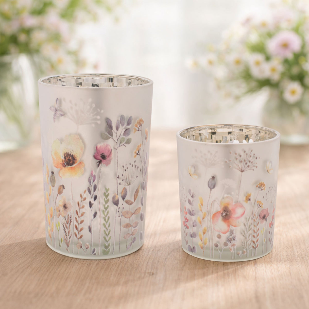Candle Holder (Set of 2) 4"D x 5"H, 4.5"D x 7"H Glass -Ship Only