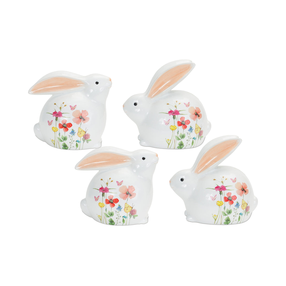 Floral Bunny (Set of 4) 5.5"H, 6.25"H Terra Cotta -Ship Only