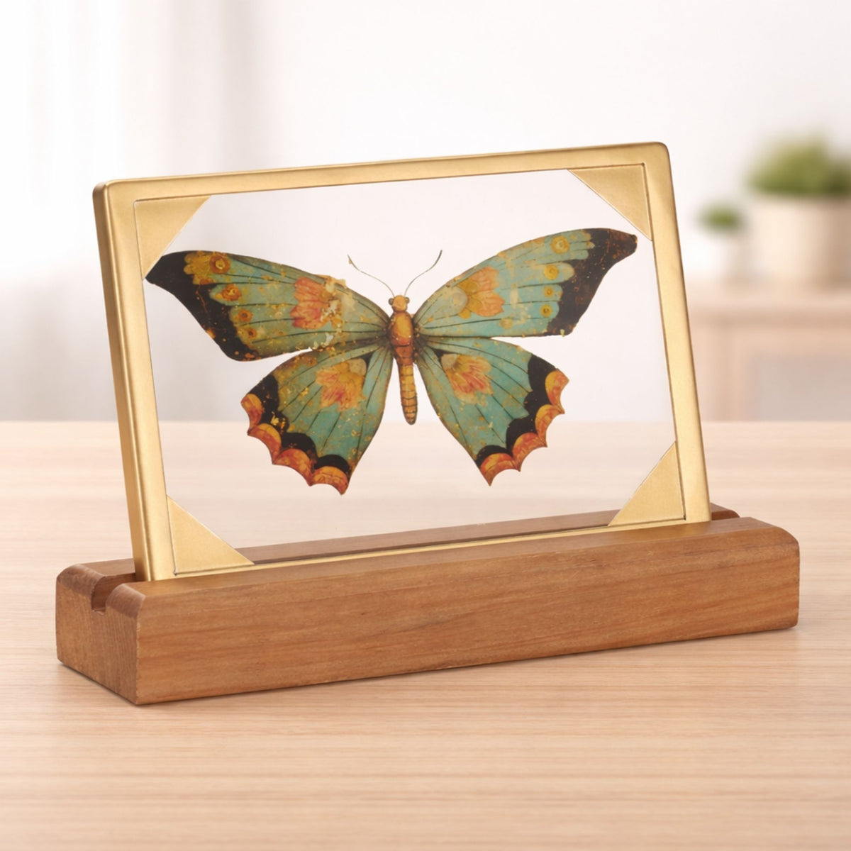 Butterfly Décor 9"L x 6.5"H Wood/Glass/Iron