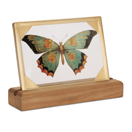 Butterfly Décor 9"L x 6.5"H Wood/Glass/Iron -Ship Only