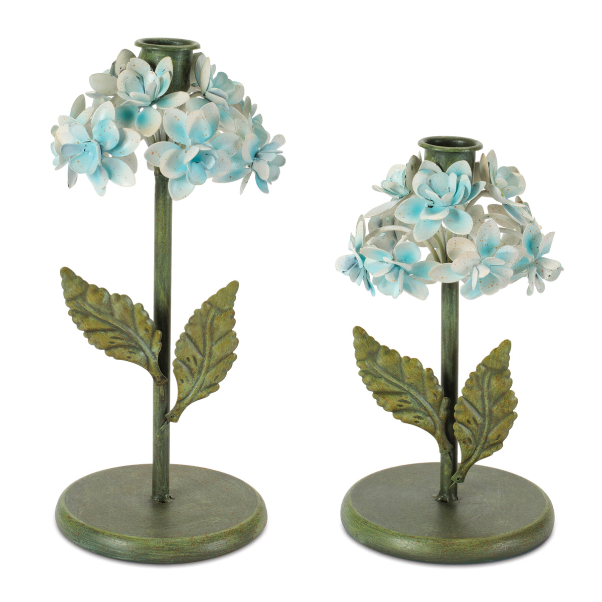 Hydrangea Taper Candle Holder (Set of 2) 7.25"H, 9.25"H Metal -Ship Only