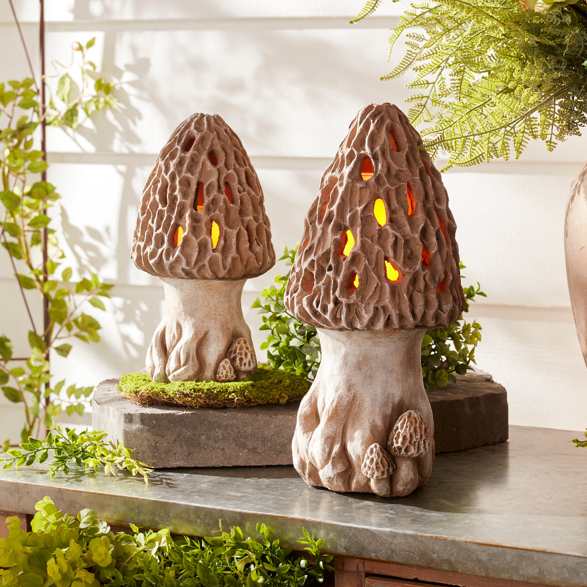 Mushroom Candle Holder 13”H Cement -Ship Only