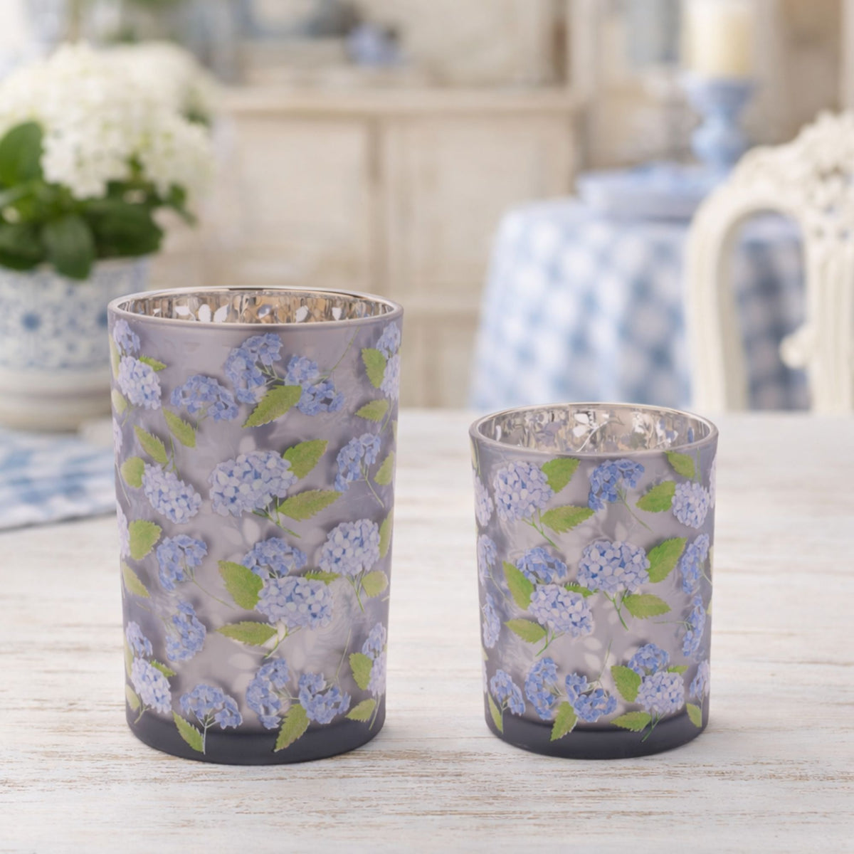 Candle Holder (Set of 2) 4"D x 5"H, 4.5"D x 7"H Glass -Ship Only