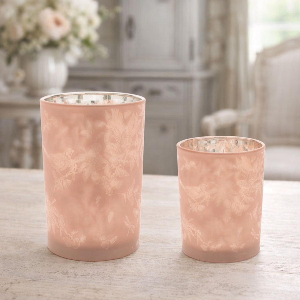 Candle Holder (Set of 2) 4"D x 5"H, 4.5"D x 7"H Glass -Ship Only