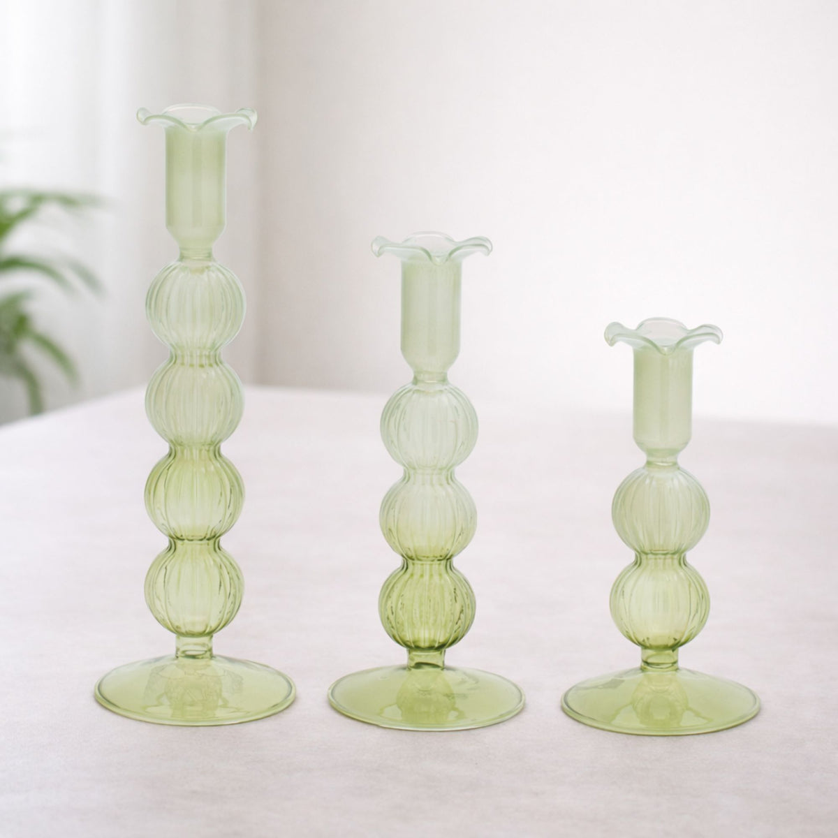 Taper Candle Holder (Set of 3) 6.5"H, 8"H, 9.75"H Glass -Ship Only