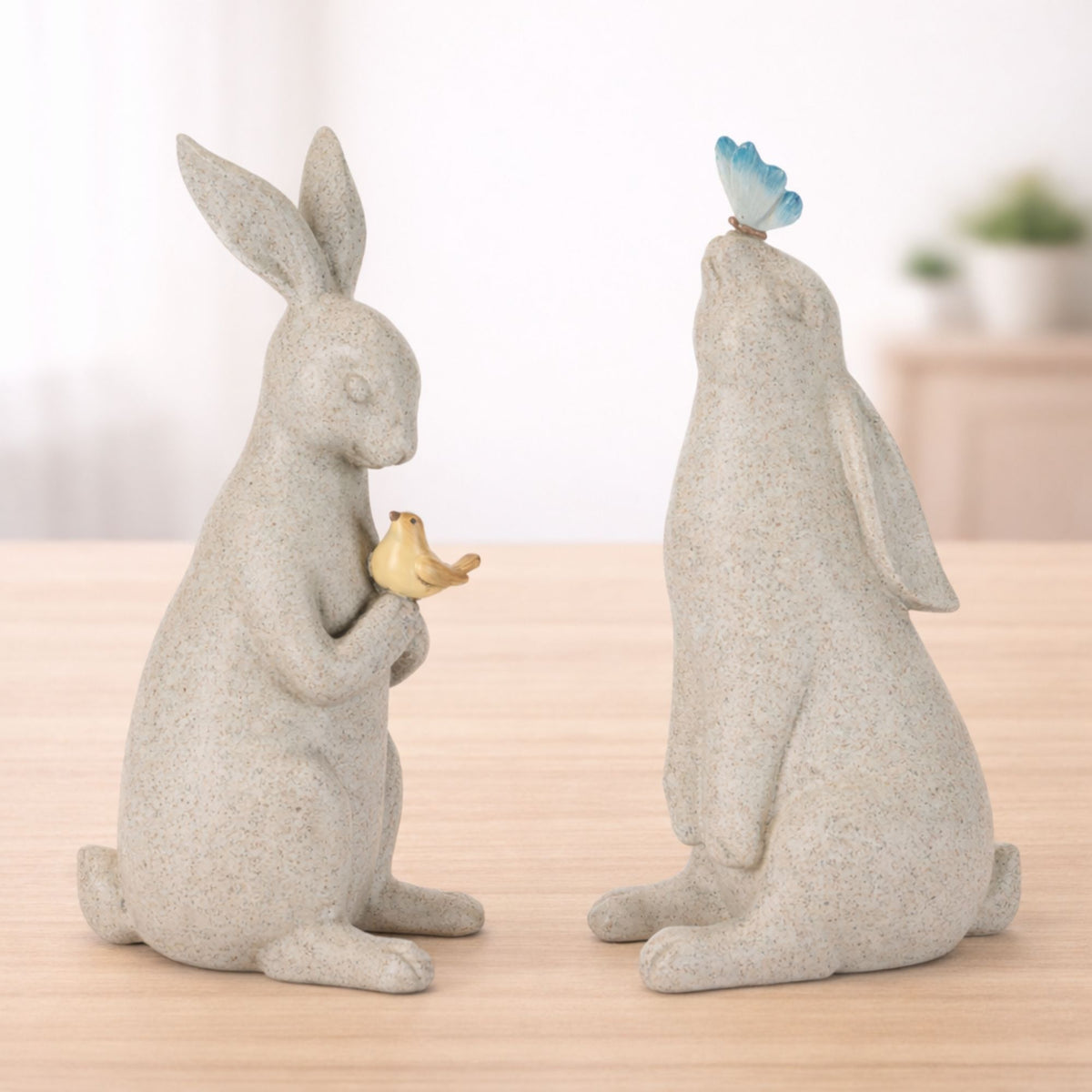 Rabbit w/Bird & Butterfly (Set of 2) 10”H Resin -Ship Only