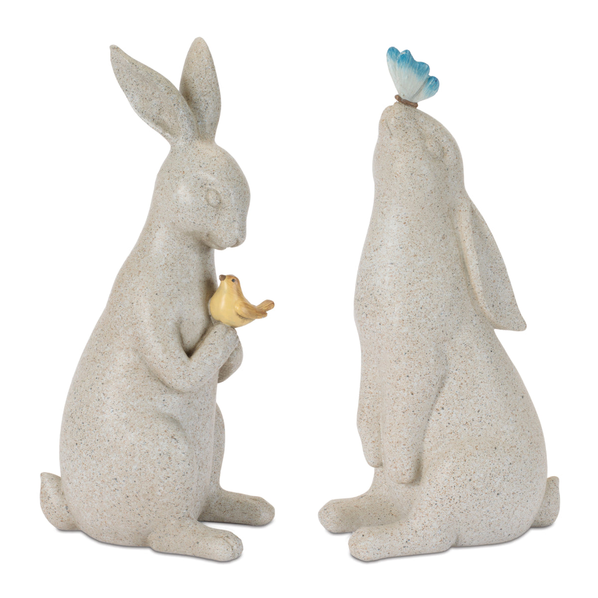 Rabbit w/Bird & Butterfly (Set of 2) 10”H Resin -Ship Only