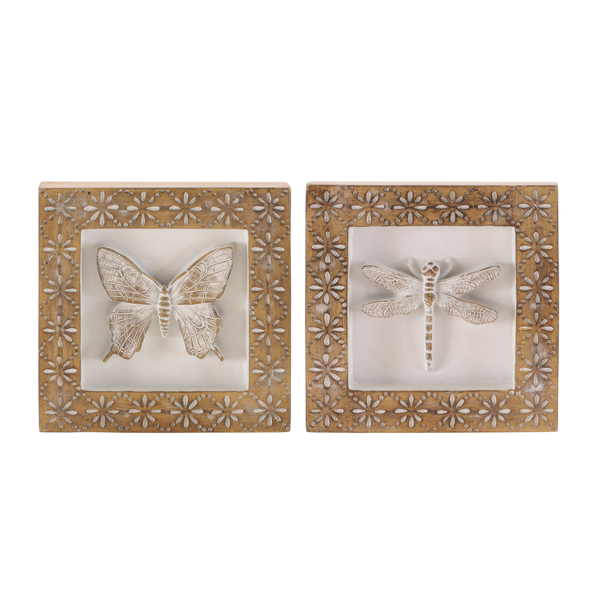 Butterfly/Dragonfly Plaque (Set of 2) 5.75”SQ Resin -Ship Only