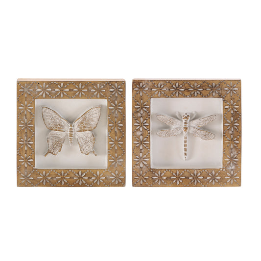 Butterfly/Dragonfly Plaque (Set of 2) 5.75”SQ Resin -Ship Only