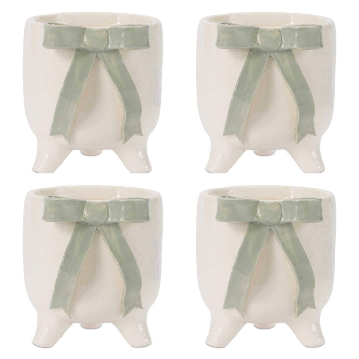 Container w/Bow (Set of 4) 3.75”H Stoneware -Ship Only