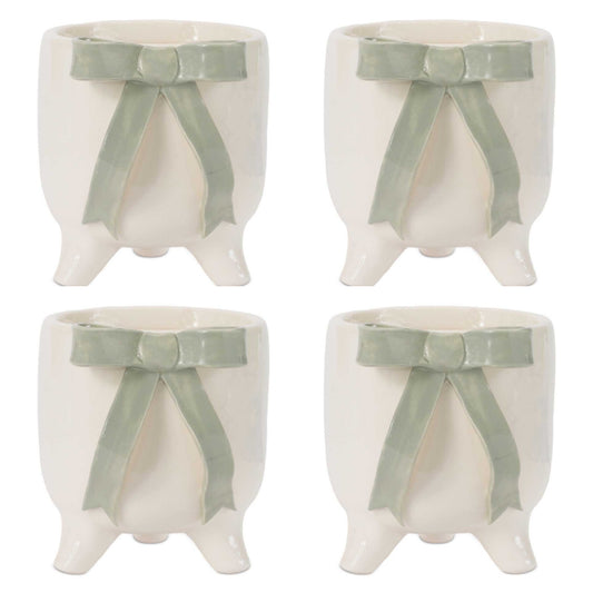 Container w/Bow (Set of 4) 3.75”H Stoneware -Ship Only