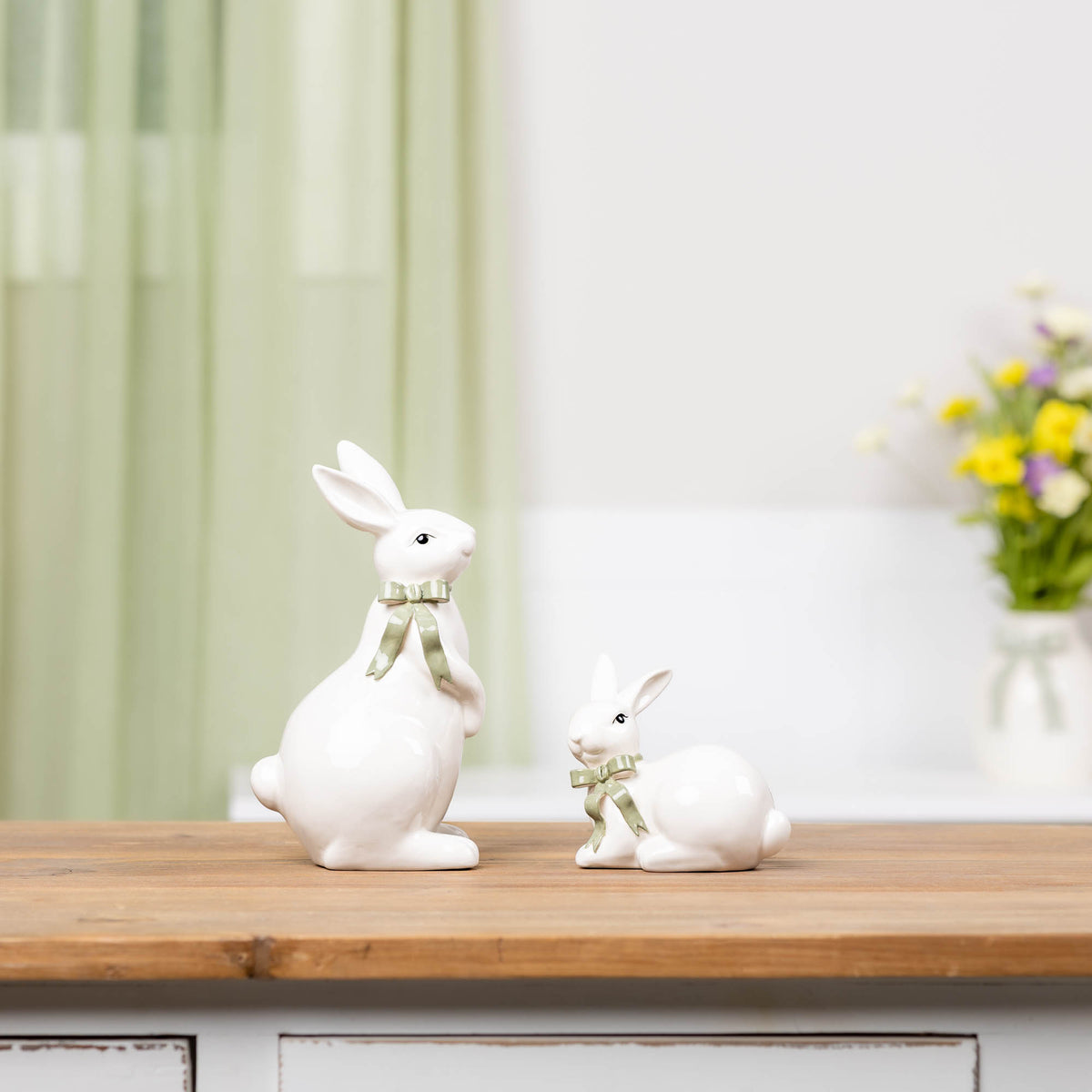 Rabbit w/Bow (Set of 2) 4.5”H Dolomite -Ship Only