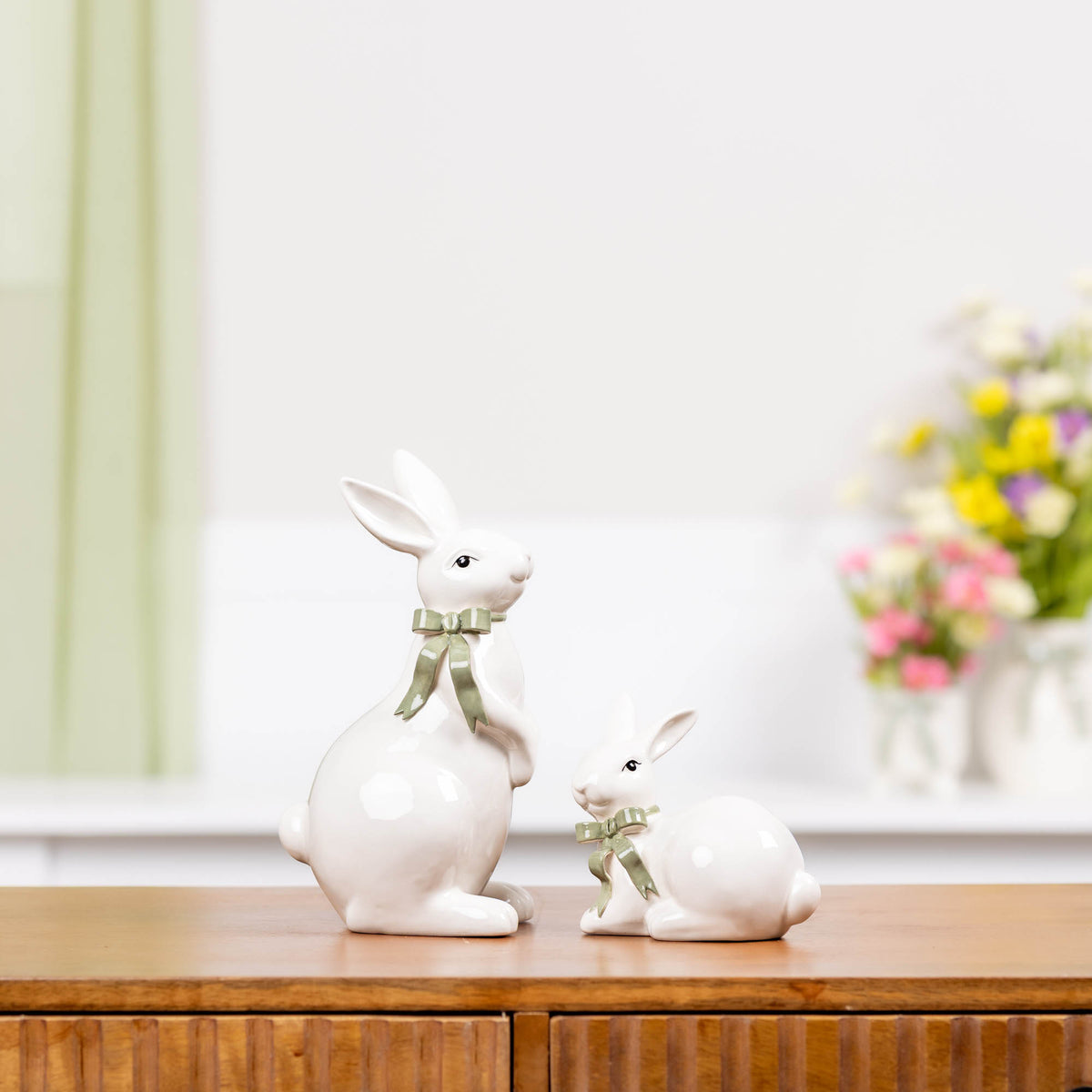 Rabbit w/Bow (Set of 2) 4.5”H Dolomite -Ship Only