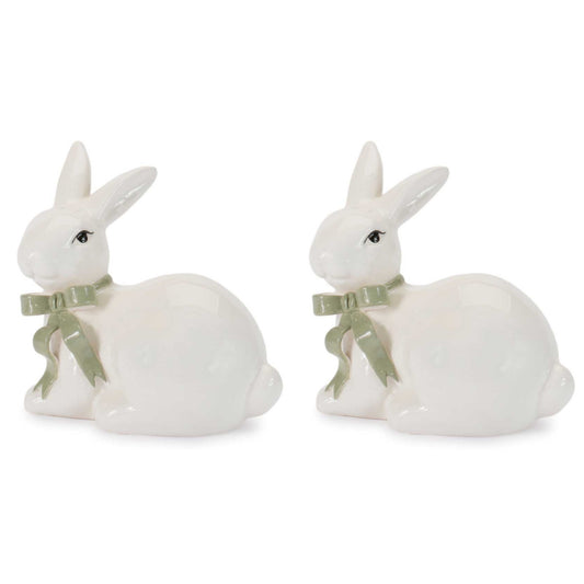 Rabbit w/Bow (Set of 2) 4.5”H Dolomite -Ship Only