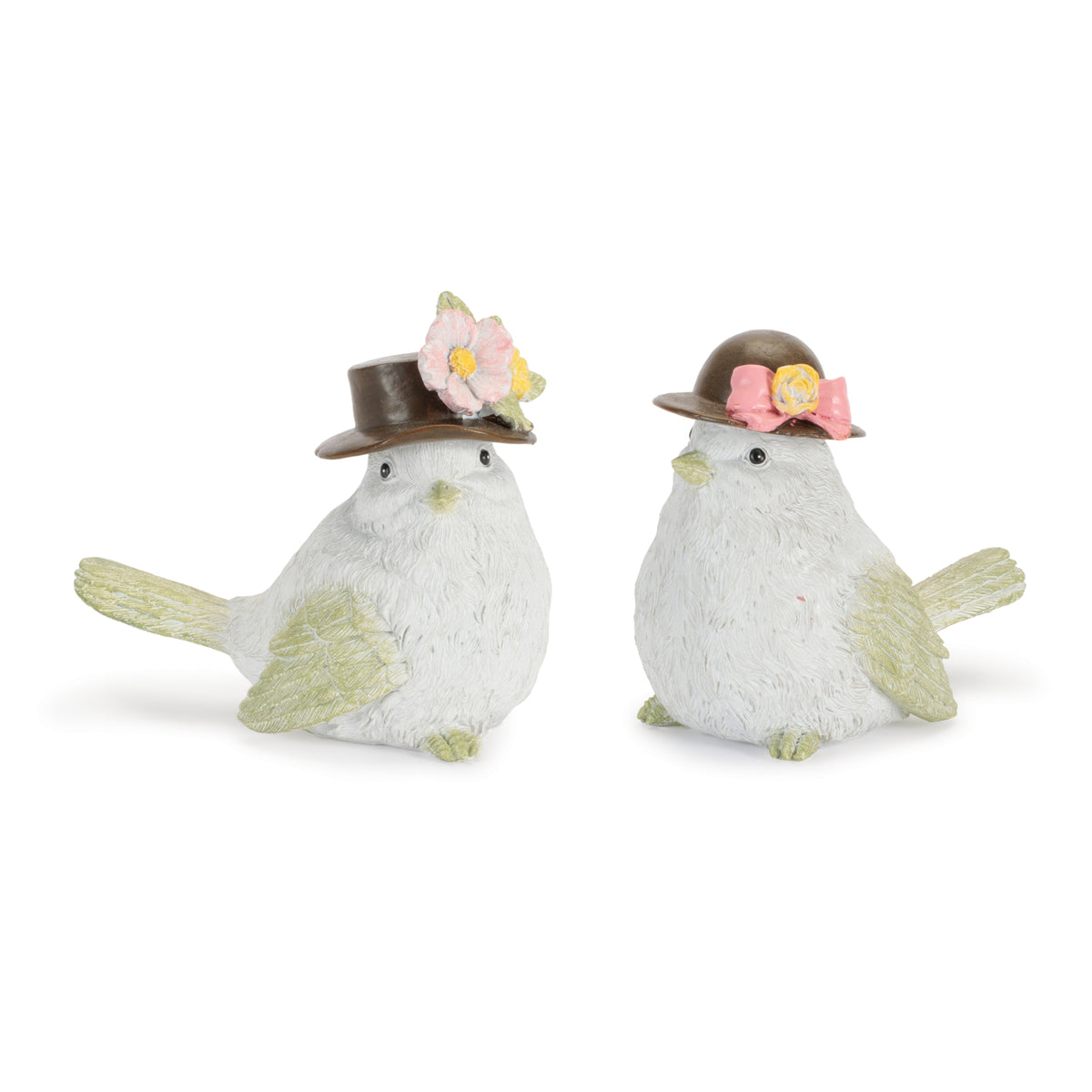 Bird w/Hat (Set of 2) 3.5"H, 4"H Resin -Ship Only