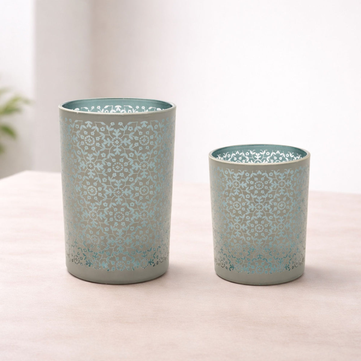 Candle Holder (Set of 2) 4"D x 5"H, 4.5"D x 7"H Glass -Ship Only