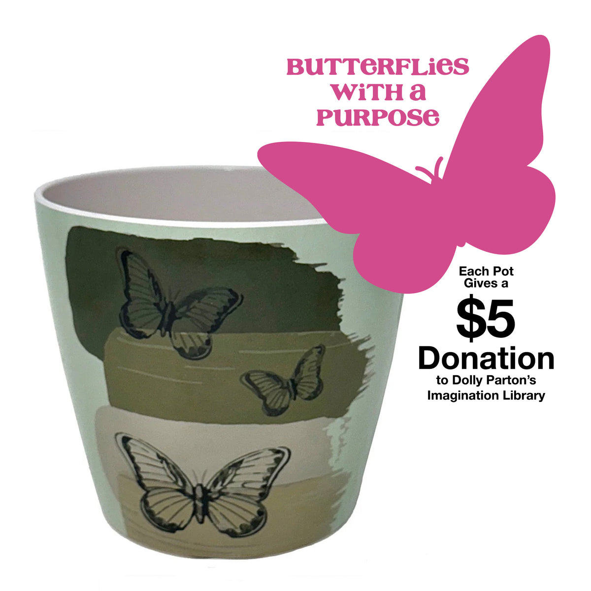 7" Butterfly Round Self-Watering Bamboo Pot -Ship Only