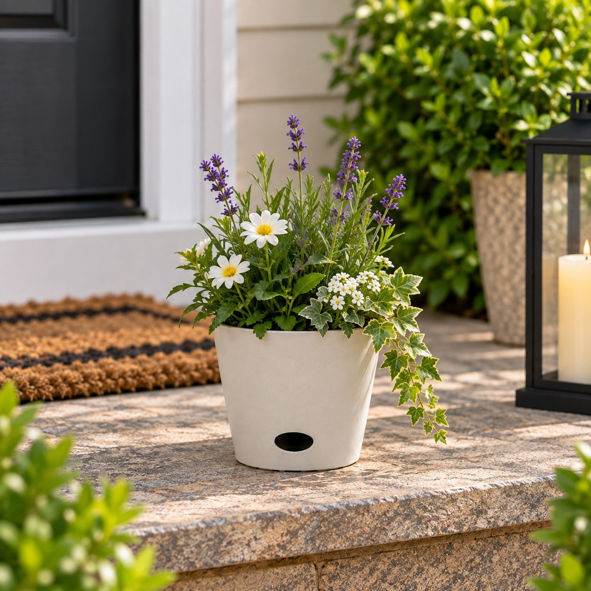 7" Cream Round Self-Watering Bamboo Pot -Ship Only