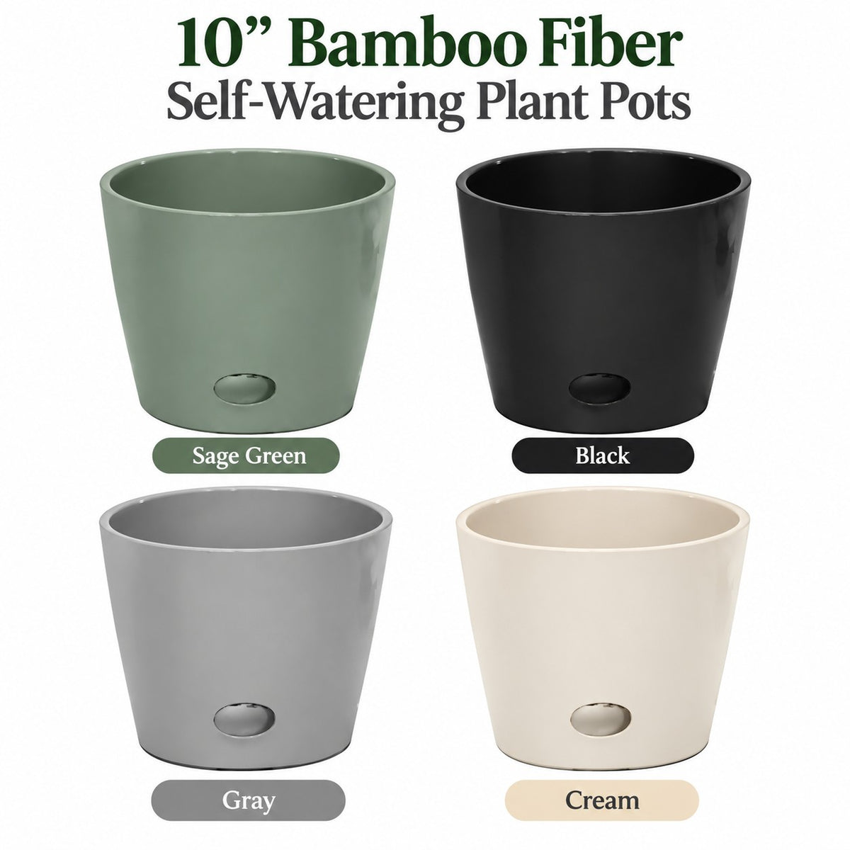 10" Cream Round Self-Watering Bamboo Pot -Ship Only