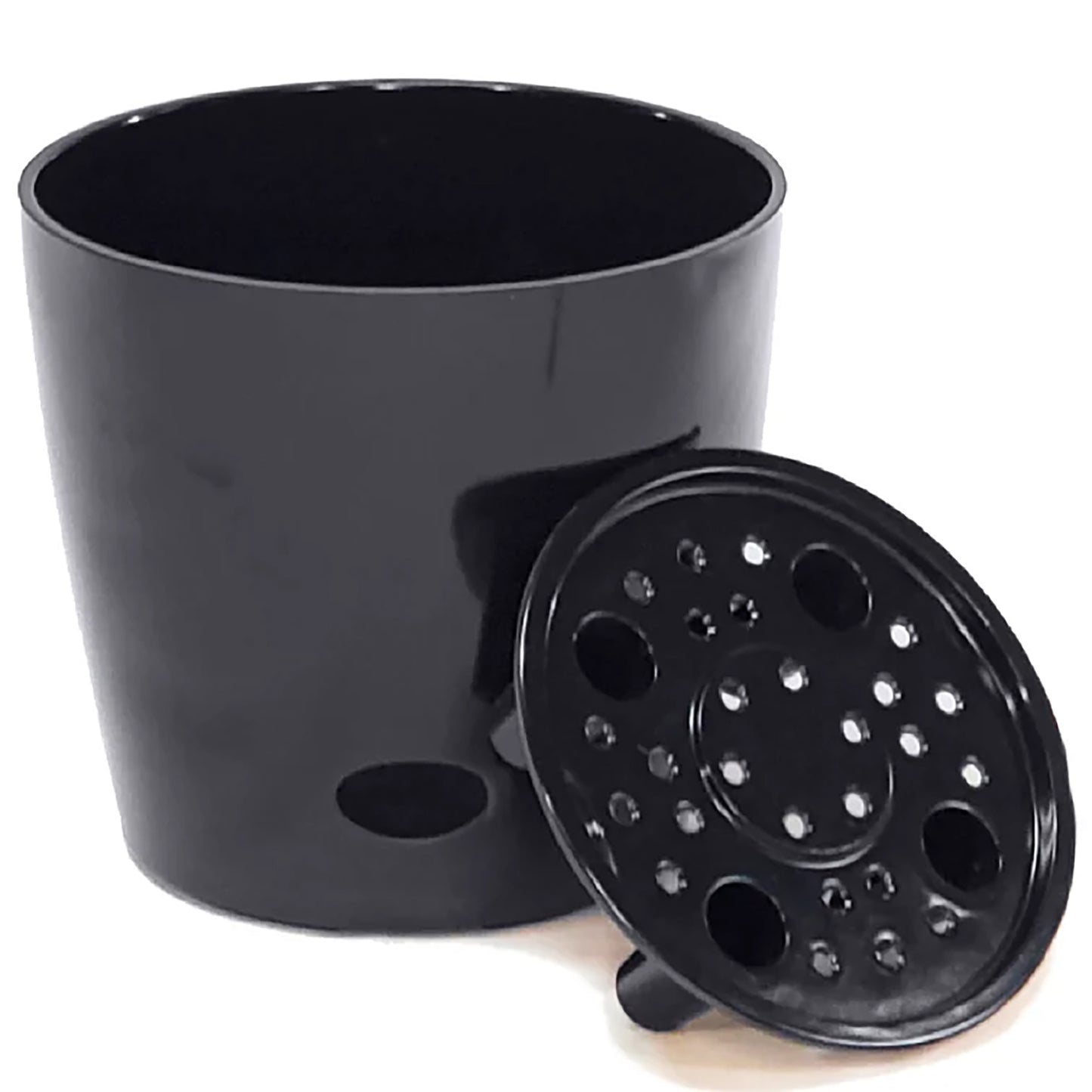 7" Black Round Self-Watering Bamboo Pot -Ship Only