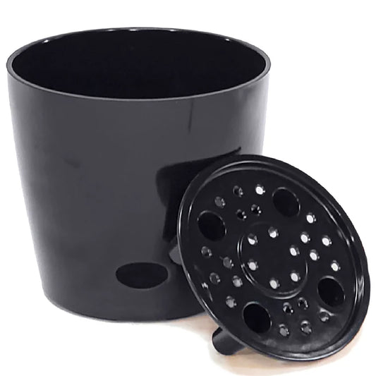 7" Black Round Self-Watering Bamboo Pot -Ship Only