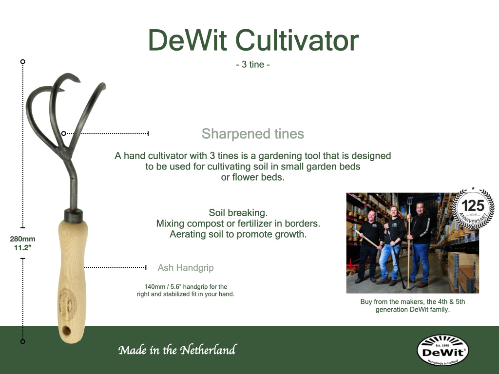 DeWit Cultivator - 3 Tine -Ship Only