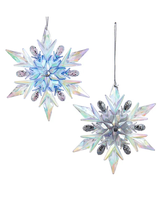 4.7" Lavender, Blue and Clear Iridescent Snowflake Ornament