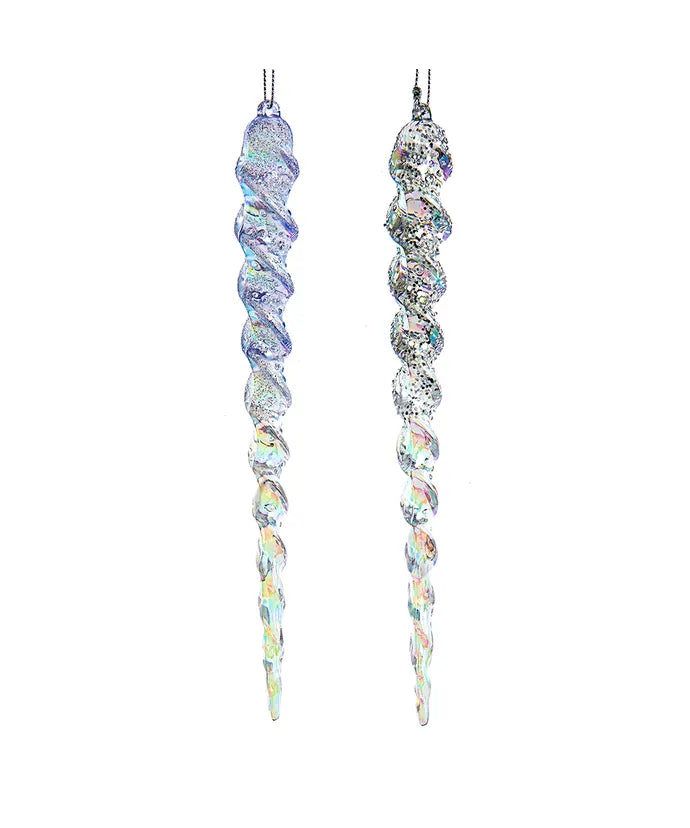 8.9" Iridescent Lavender Blue, Clear and Silver Icicle Ornament