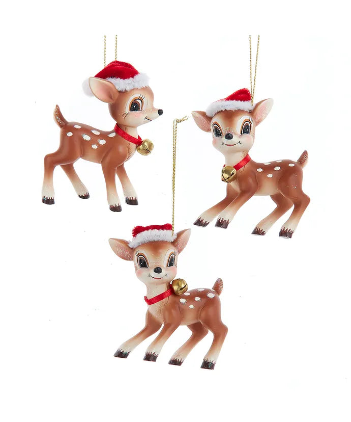 3" Deer With Christmas Hat Ornament