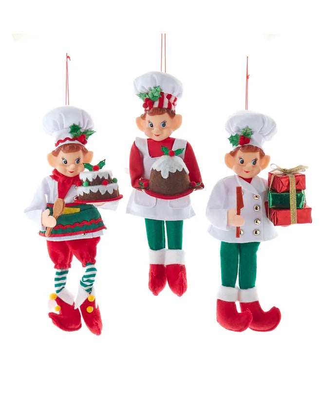 10" Red & Green Christmas Chef Elf Ornament