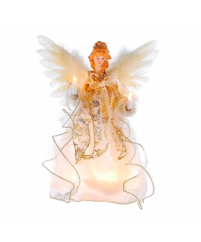 12" UL 10-Light Ivory and Gold Angel Treetop