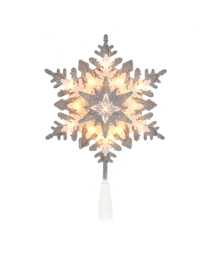 13.75" UL 20-Light Silver & White Glittered Snowflake Treetop