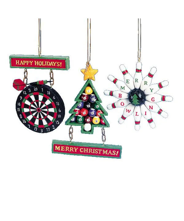 3.5" Dart Board, Bowling, and Billiards Ornament