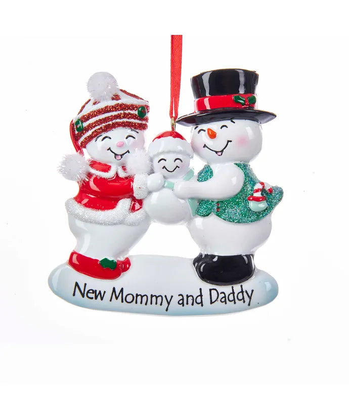 3.25" New Mommy and Daddy Snow Family Ornament For Personalization