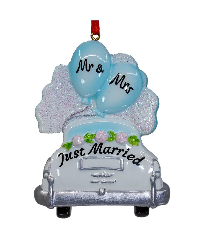 4.5" "Mr. and Mrs. Just Married" Wedding Car Ornament For Personalization