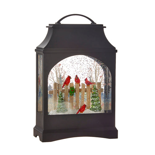 E1 Cardinals on Fence Lighted Water Lantern