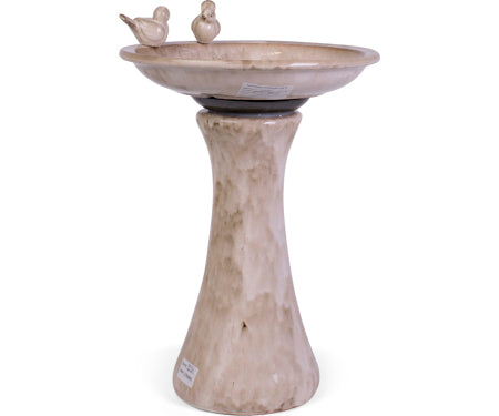 White Birdbath with Birds Accent