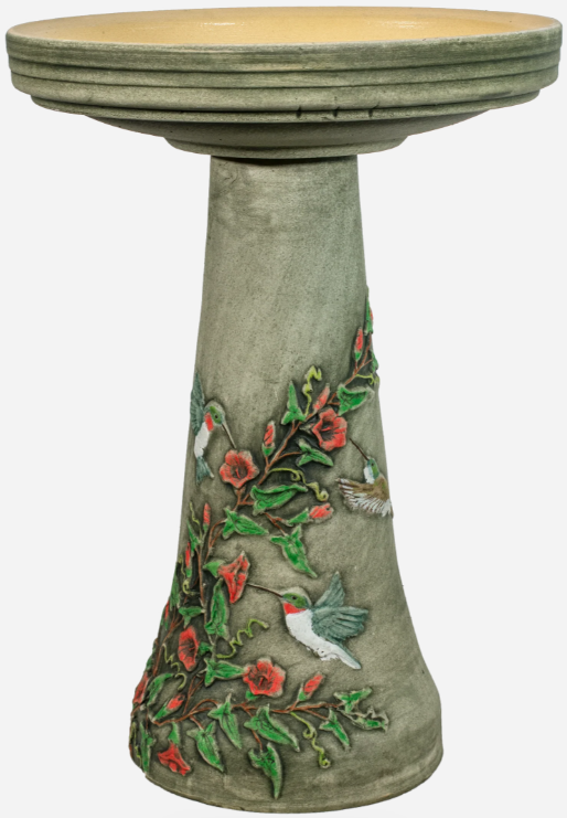 Hand Painted Hummingbird Birdbath