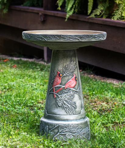 Hand Painted Winter Cardinal Birdbath