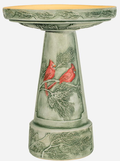 Hand Painted Winter Cardinal Birdbath